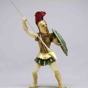 Leonidas statue in fighting position holding spear and shield in color