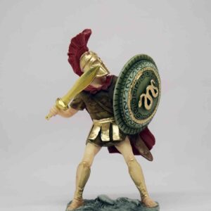 Spartan Warrior in defense holding sword and shield in color