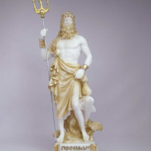 Poseidon statue Greek God made of Alabaster in Patina color