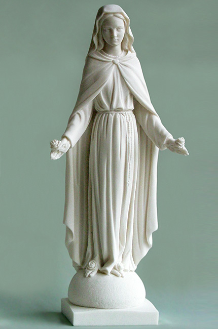 The statue of Virgin Mary holding flowers in White color