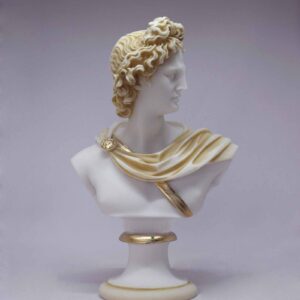 The bust statue of Apollo in Patina color