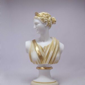 The bust statue of Artemis in Patina color