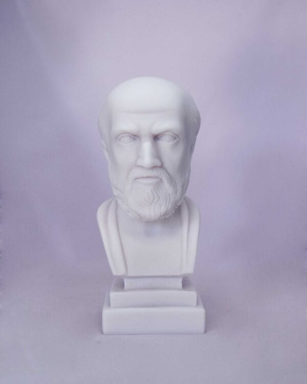 The bust statue of Hippocrates made of Alabaster in White color