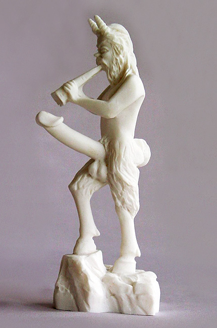 The statue of Satyr playing music in White color