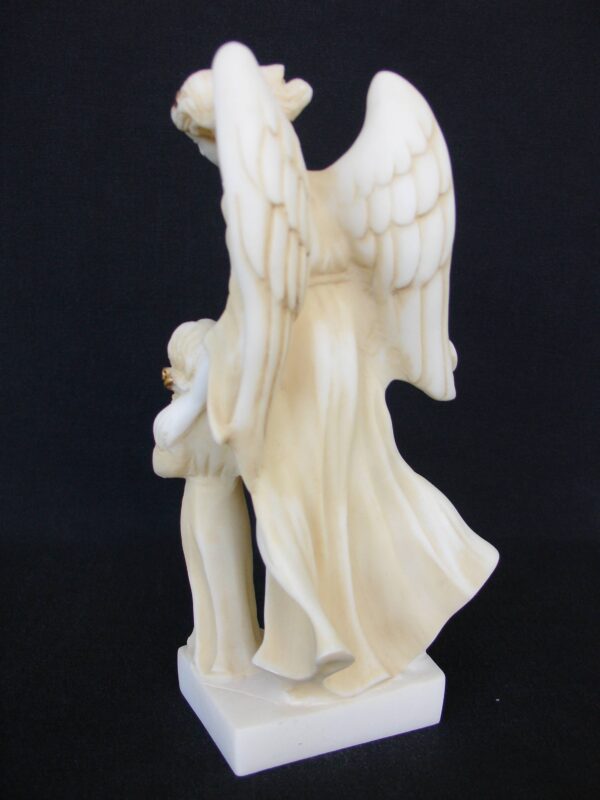 The Guardian Angel with a child praying in Patina color