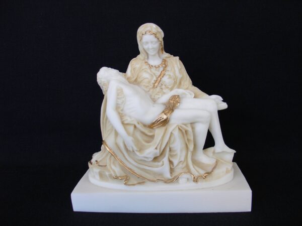 The statue of Virgin Mary holding the dead body of Christ - Michelangelo's Pieta in Patina color