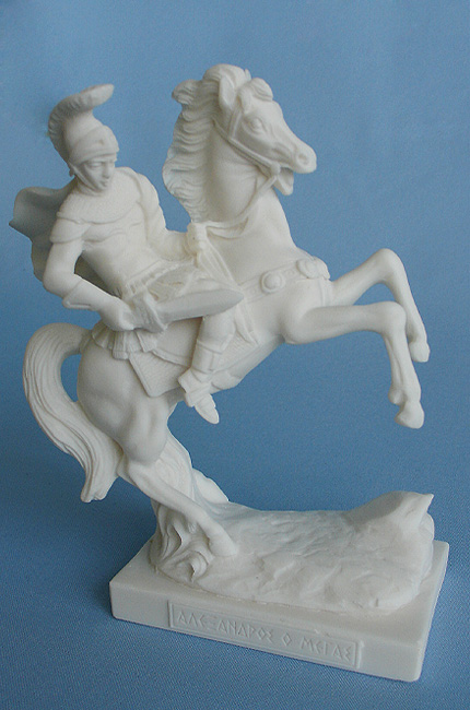 Alexander the great on the horse ready to fight in White color