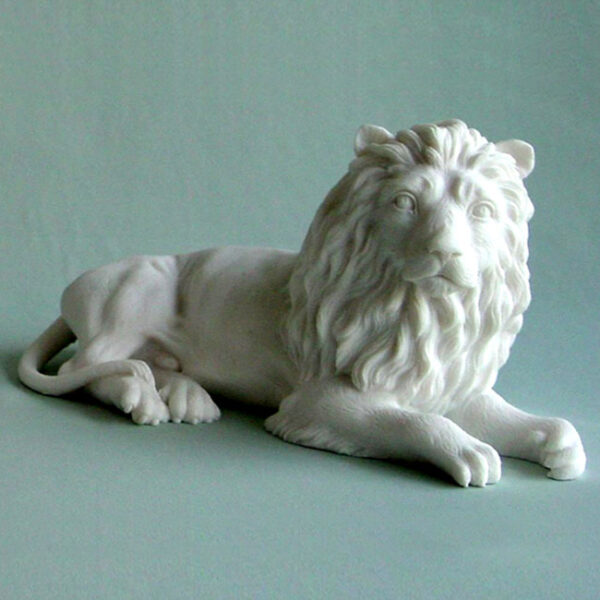 The statue of a male Lion lying down in White color