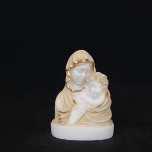 The bust statue of Mary and baby Jesus in Patina color