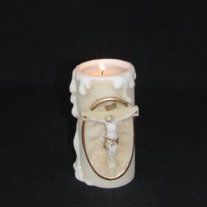 Jesus Crucifixion candle case made of Alabaster in Patina color
