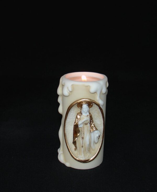 Greek candle case of Virgin Mary made of alabaster in Patina color