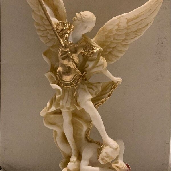 Saint Michael statue tramples Satan made of Alabaster