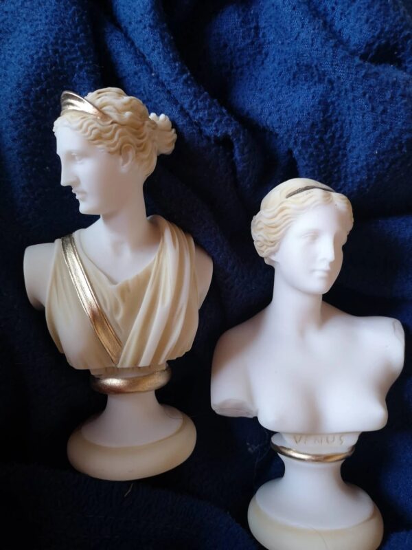 Bust statues of Aphrodite and Artemis in Patina color