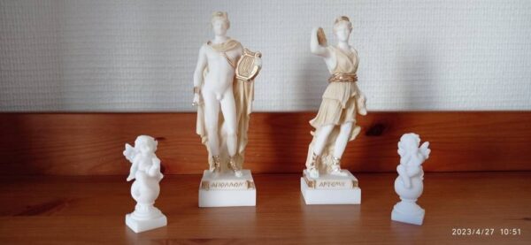 Apollo statue Greek God and Artemis statue Greek Goddess made of Alabaster